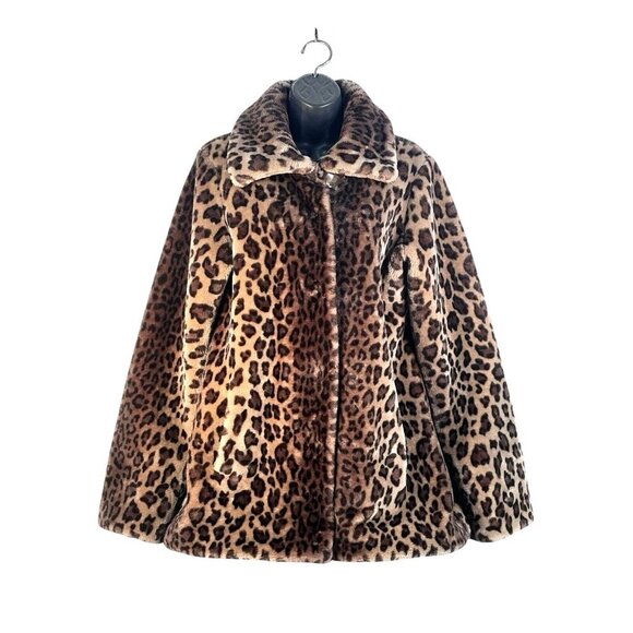 vintage leopard print deep pile plush faux fur coat jacket sz M/S‎ petite - Picture 1 of 7